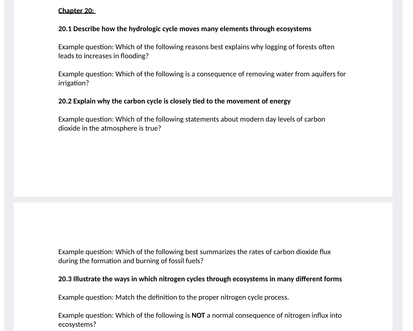 Please answer all Chapter 20: 20.1 Describe how