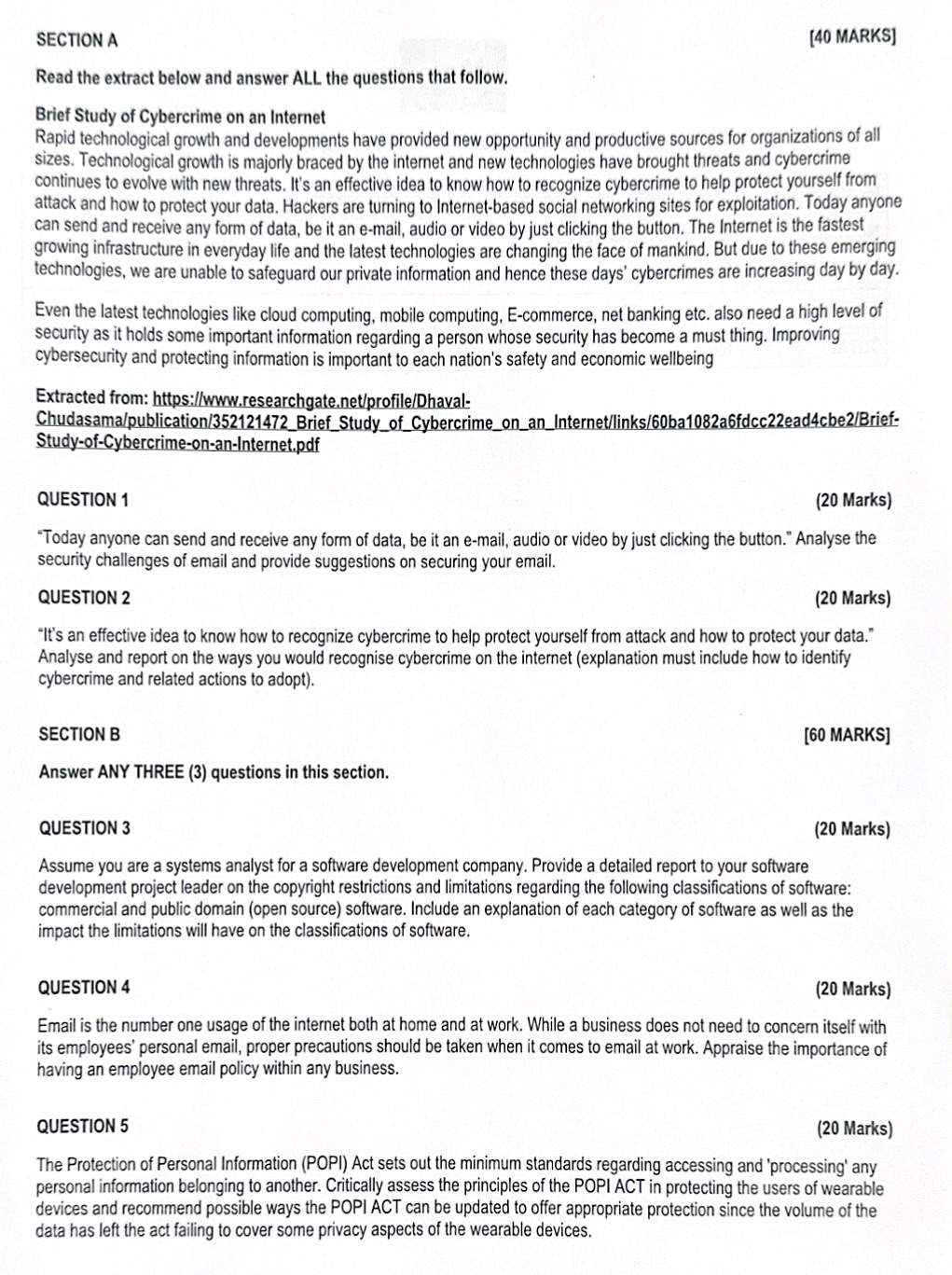 SECTION A (40 MARKS) Read the extract below and