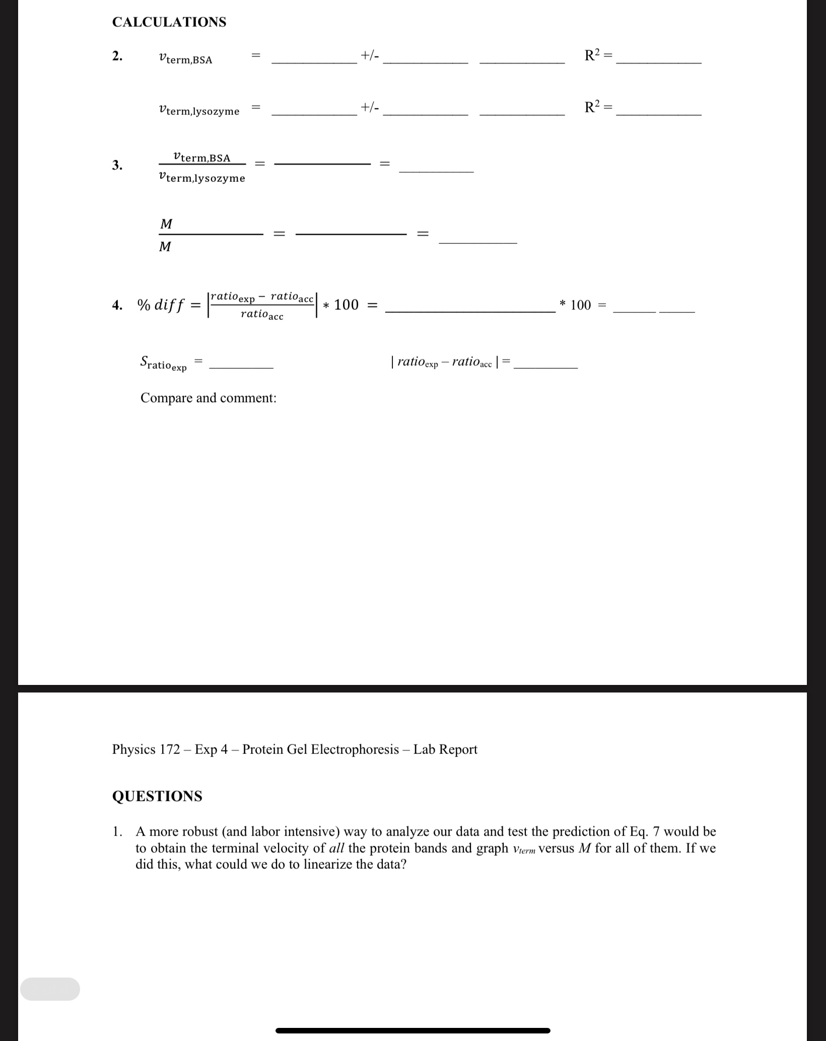 CALCULATIONS 2. +/- R2 = Vterm,BSA +/- R2 =