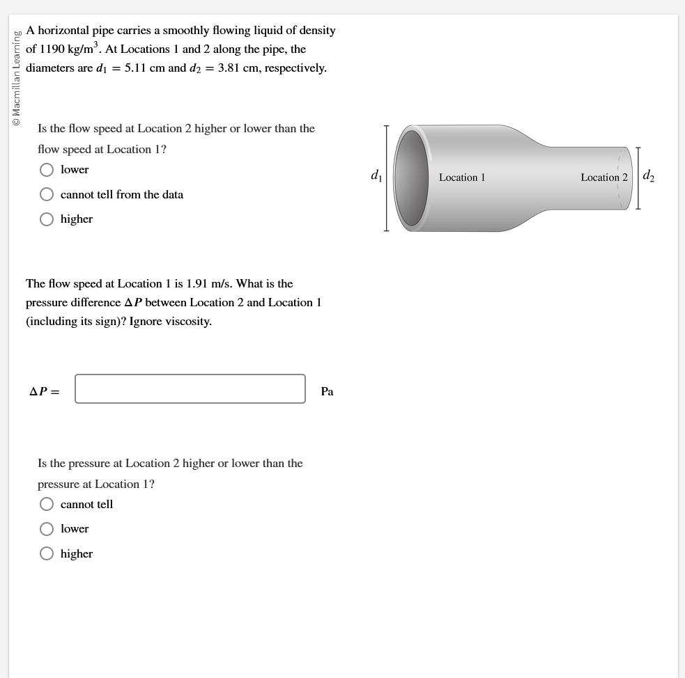 =0 A horizontal pipe carries a smoothly flowing