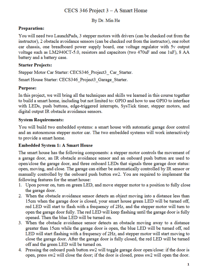 CECS 346 Project 3 A Smart Home By Dr. Min He