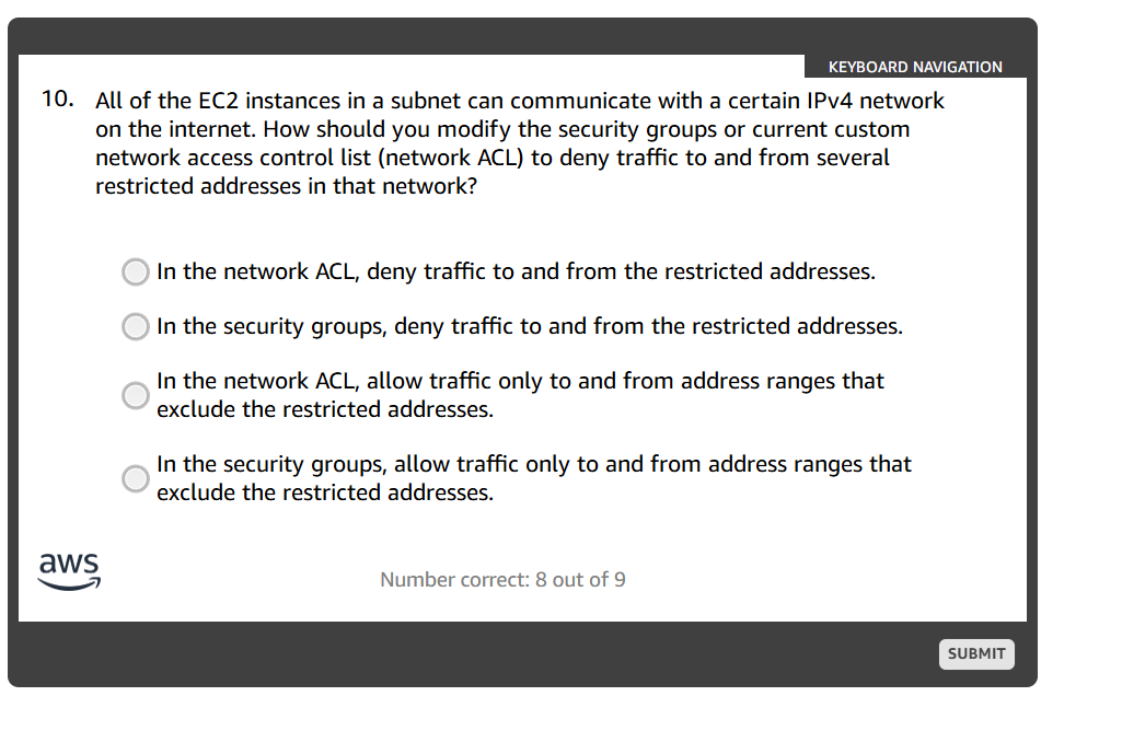 answer KEYBOARD NAVIGATION All of the EC2