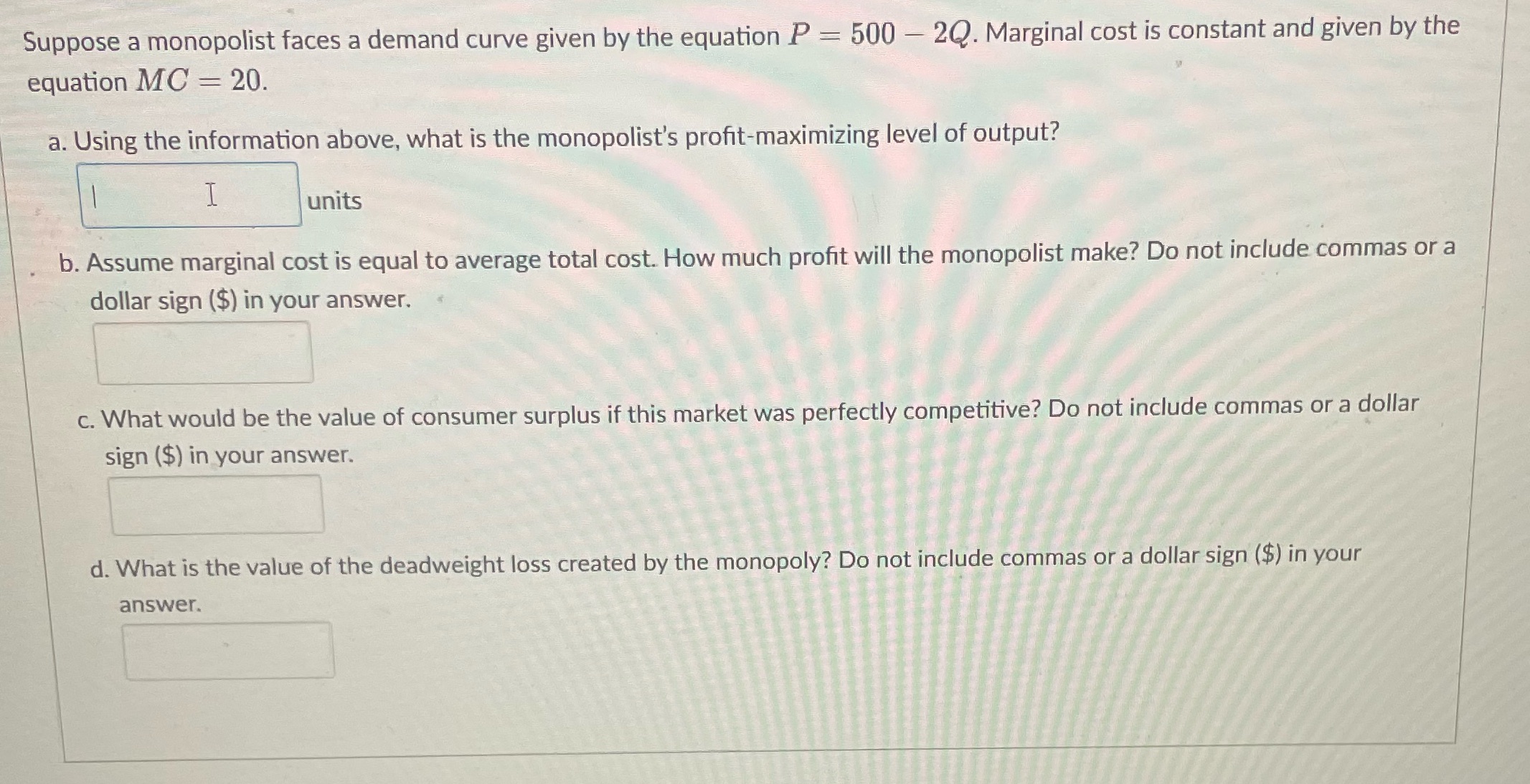 Suppose a monopolist faces a demand curve given
