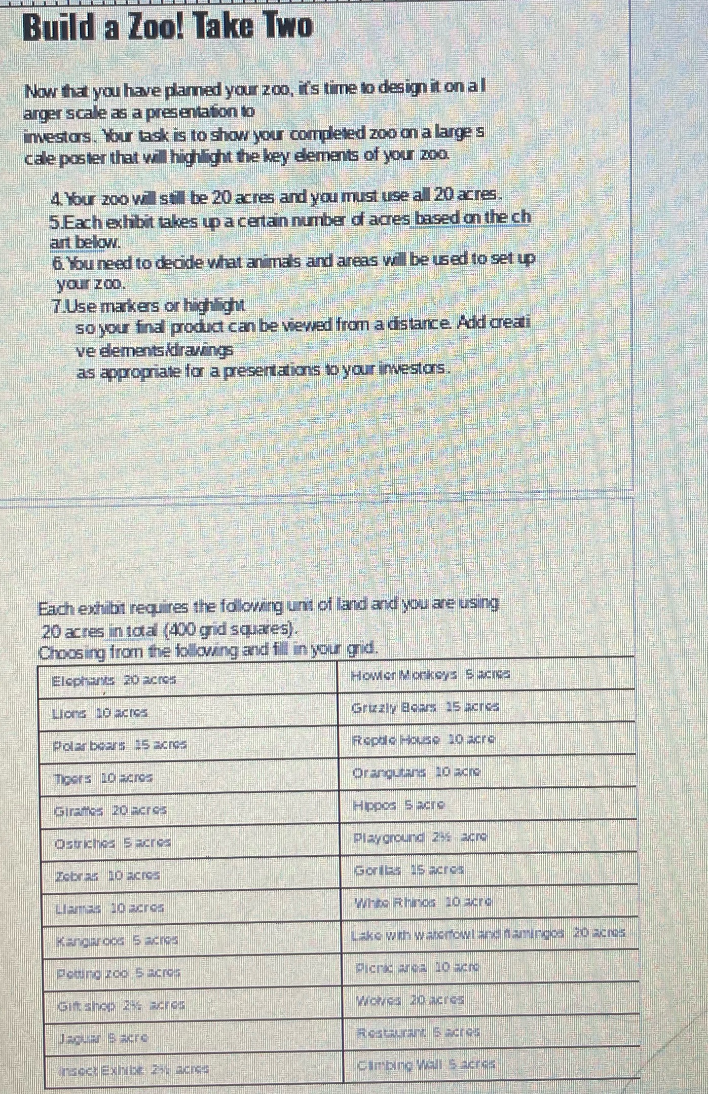 I need to make an chart Build a Zoo! Take Two Now