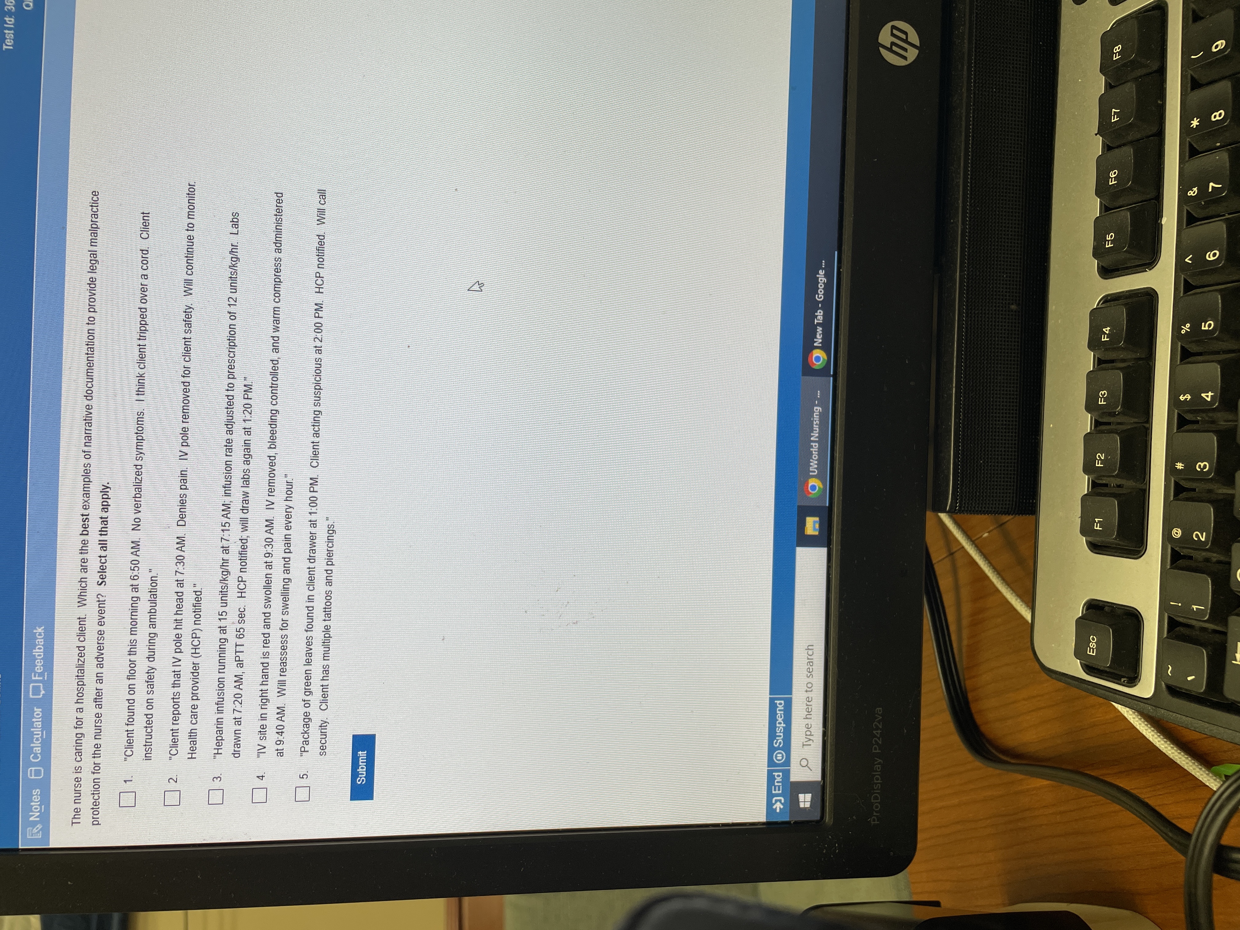 H Test Id: 3 Notes Calculator Feedback The nurse