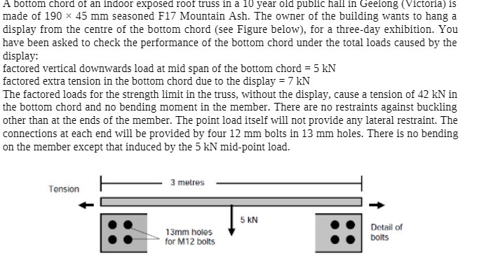 A bottom chord ot an indoor exposed roof truss in