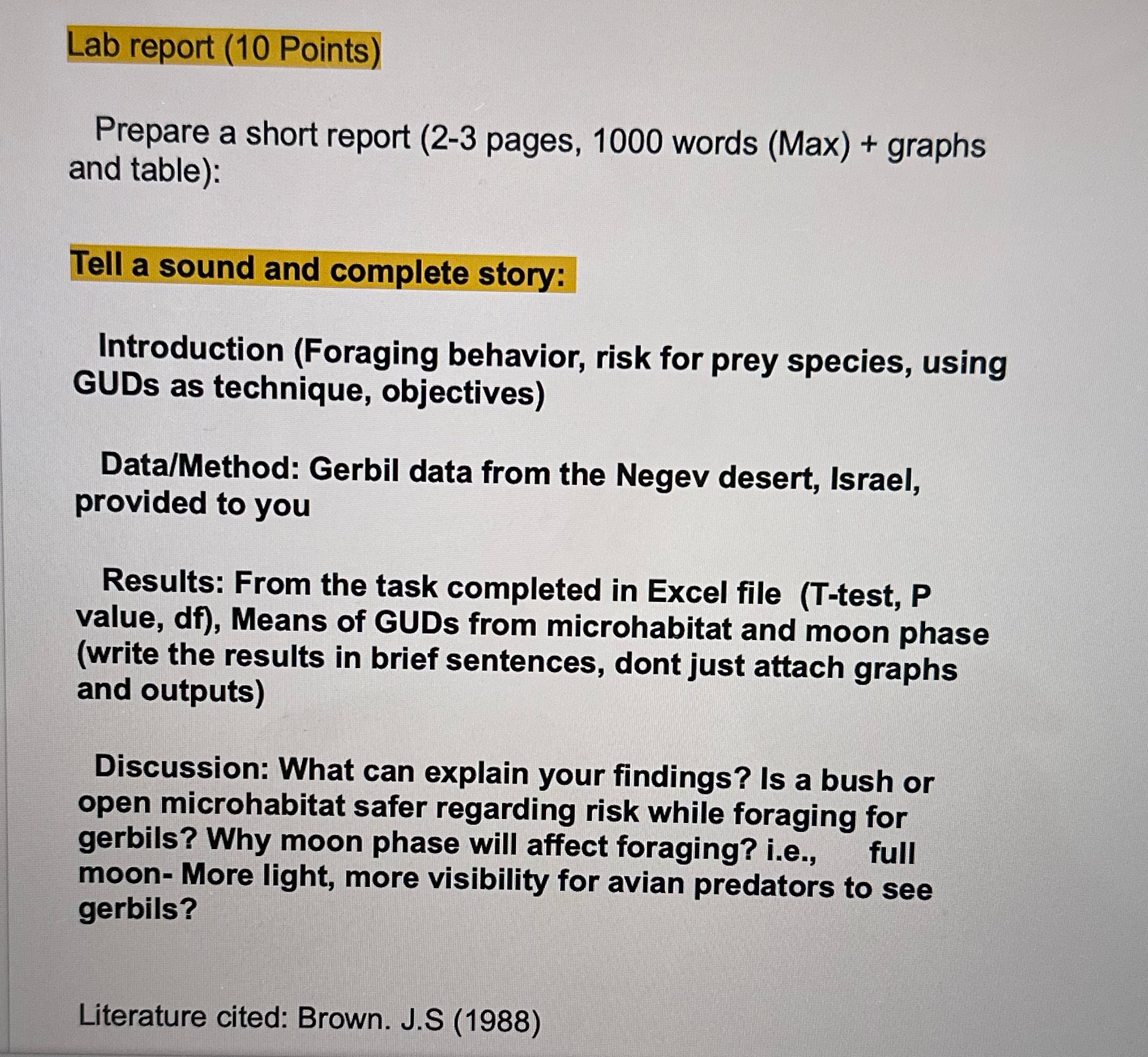 Gud report Lab report (10 Points) Prepare a short