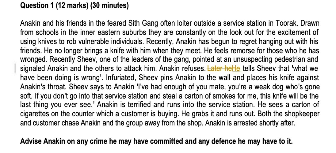 Question 1 (12 marks) (30 minutes) Anakin and his