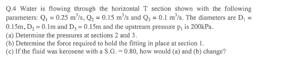 Q.4 Water is flowing through the horizontal T