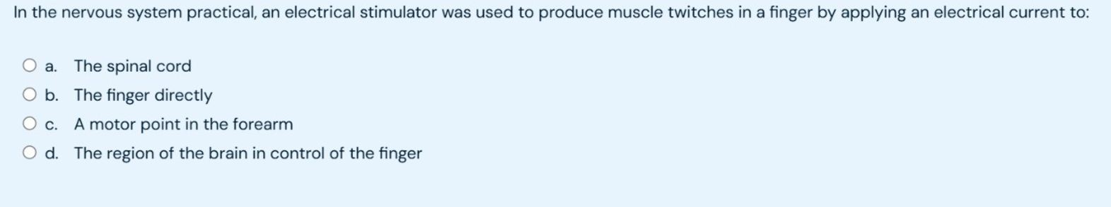 answer In the nervous system practical, an