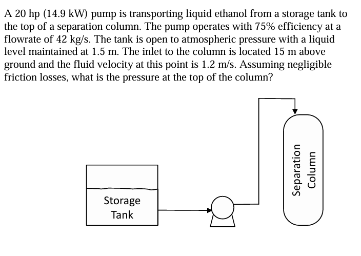 A 20 hp (14.9 kW) pump is transporting liquid