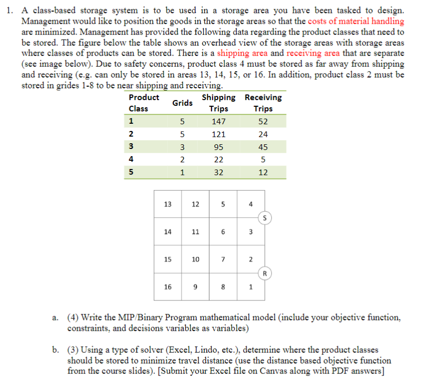 1. A class-based storage system is to be used in
