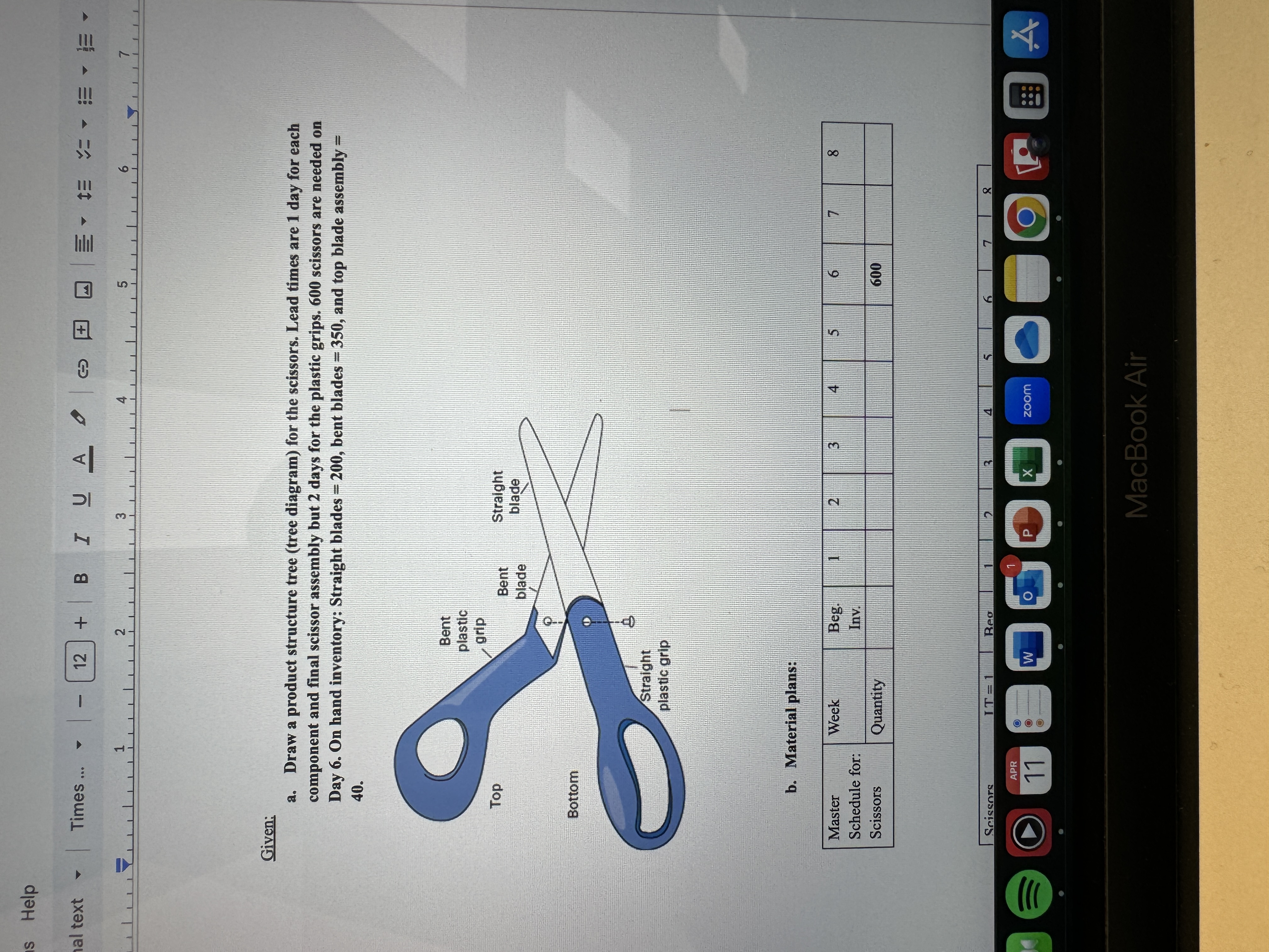 a. Draw a product structure tree (tree diagram)