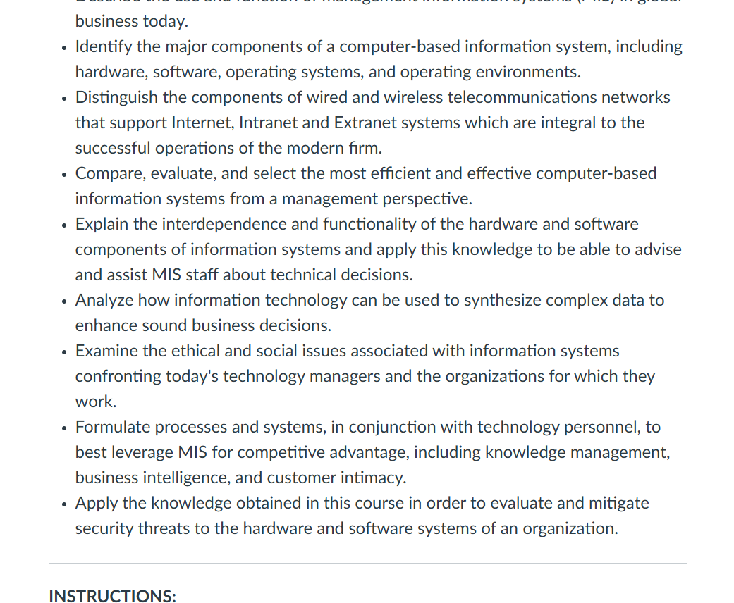 MIS 245 PAPER/COURSE PROJECT Course learning