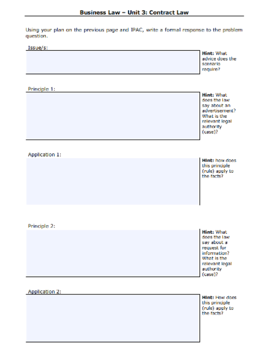 Business Law - Unit 3: Contract Law Using your