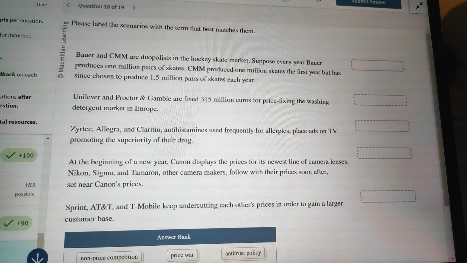 Submit Answer Hide < Question 18 of 19  style=