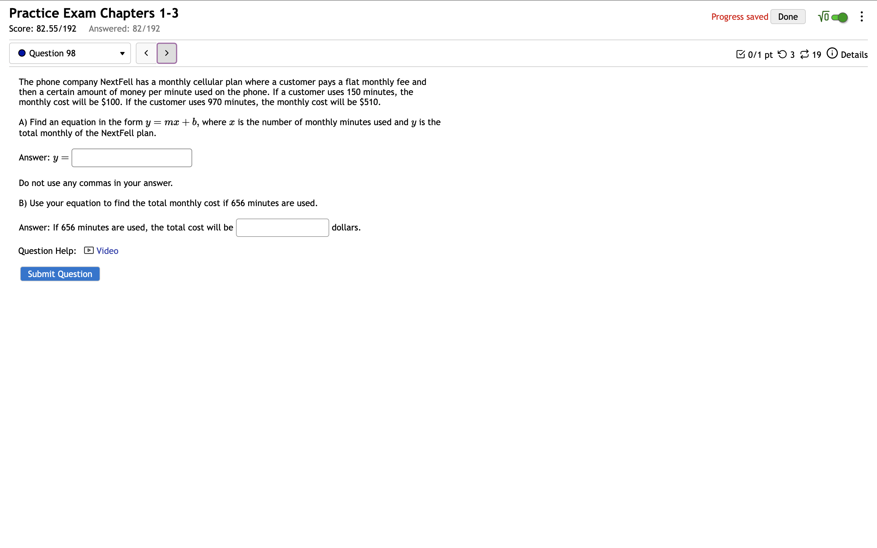solve Practice Exam Chapters 1-3 Progress saved