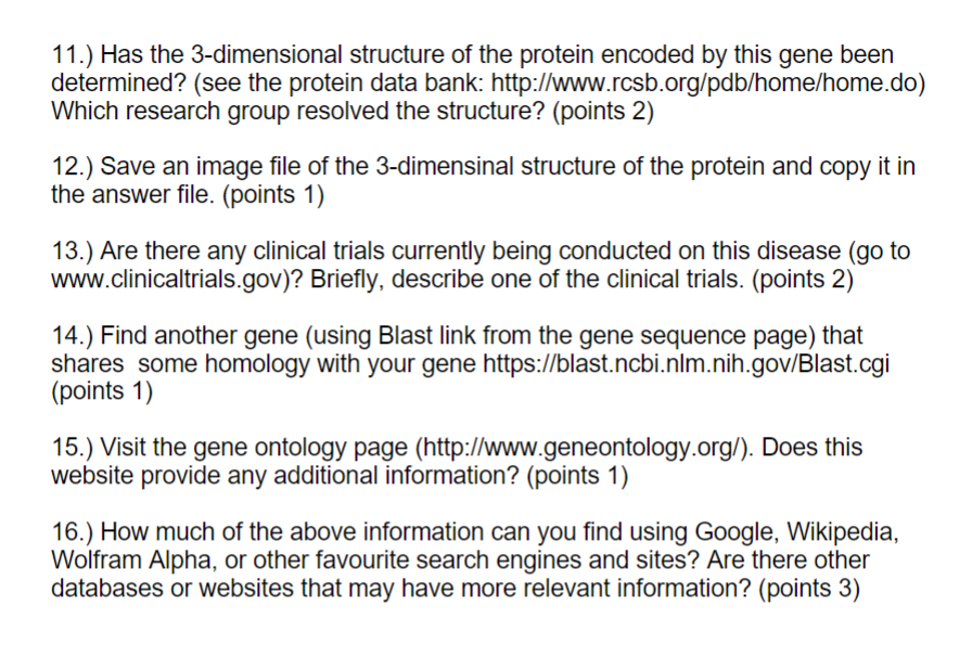 1.) Identify a human disease for which at least