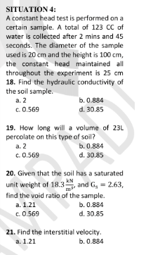 get solutions SITUATION 4: A constant head test