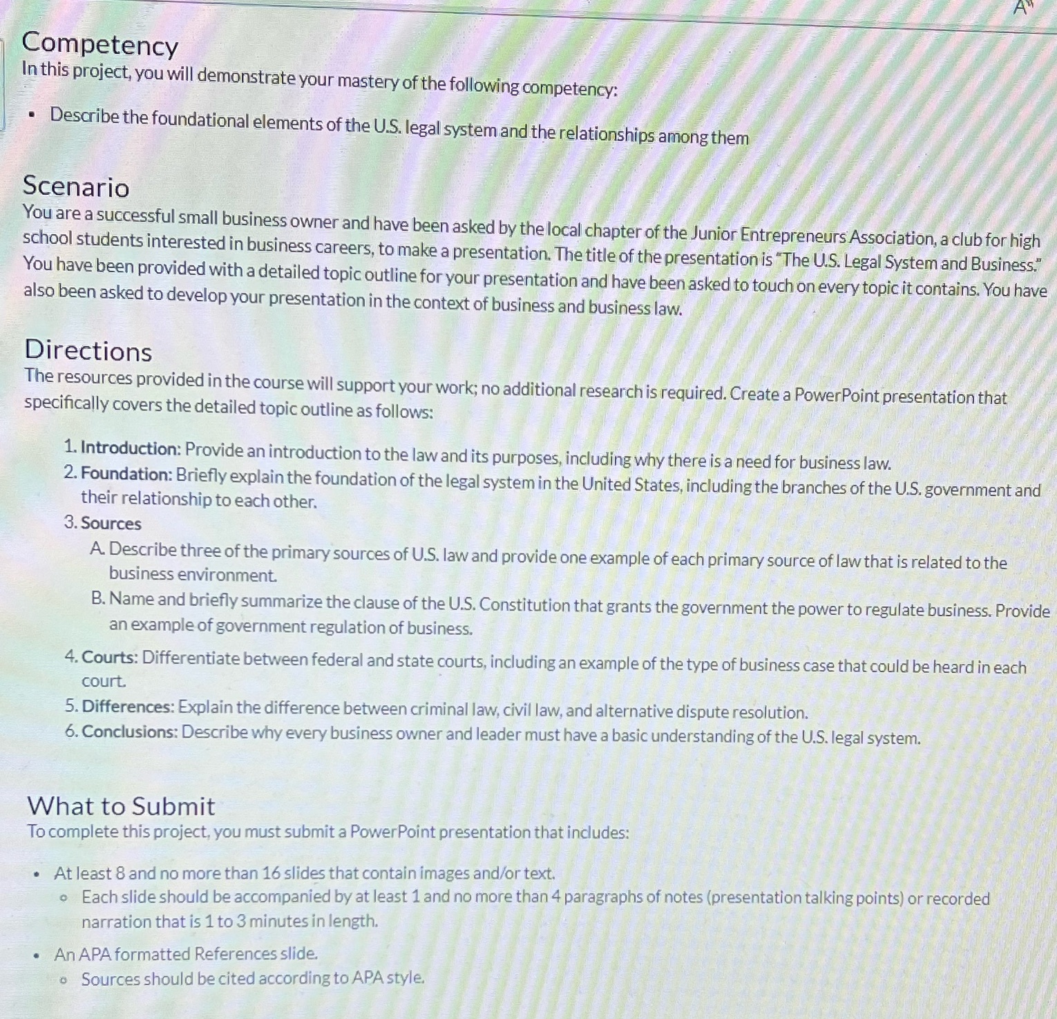 Business Law Competency In this project, you will