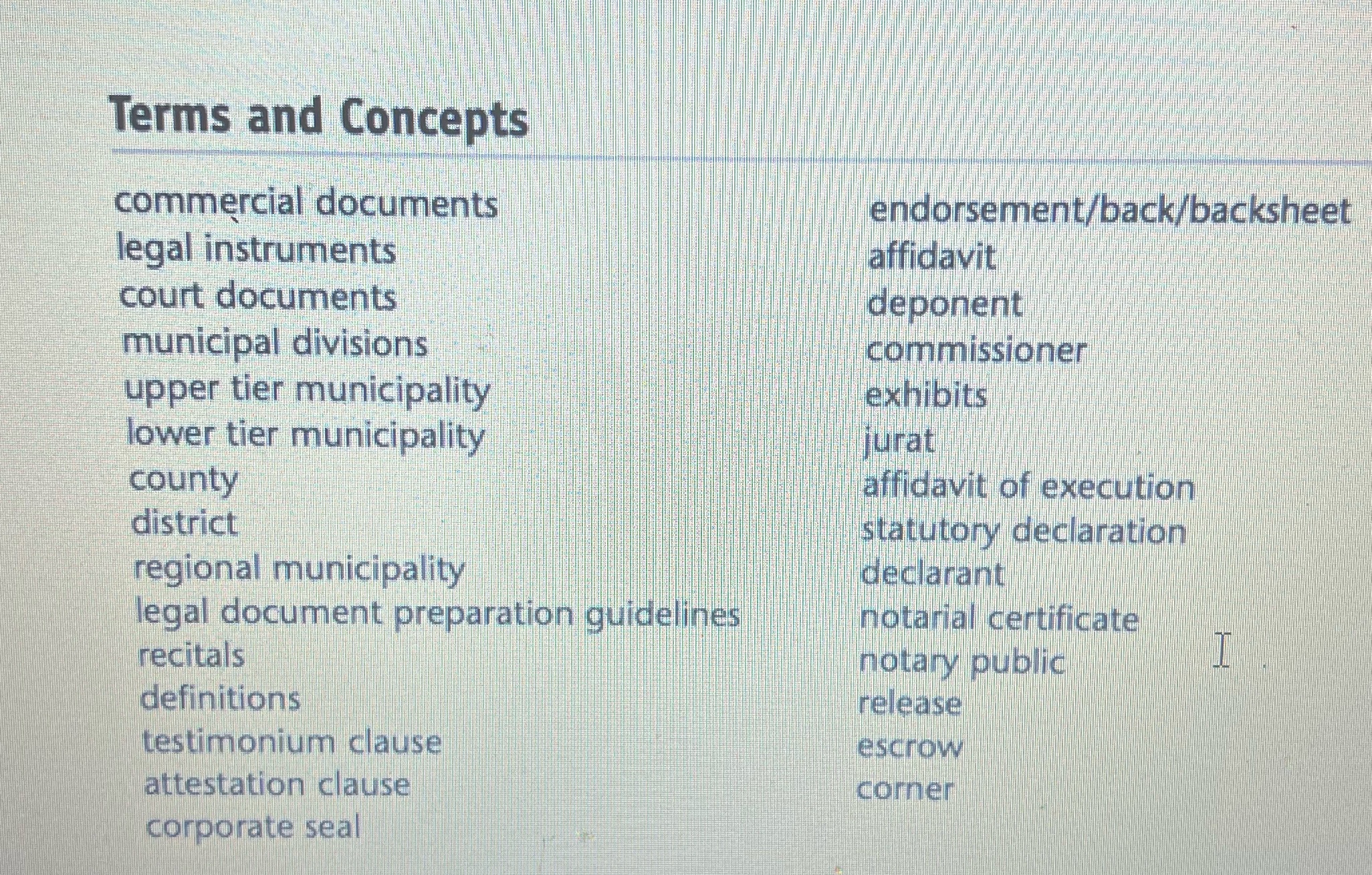 Review and define Terms and Concepts commercial