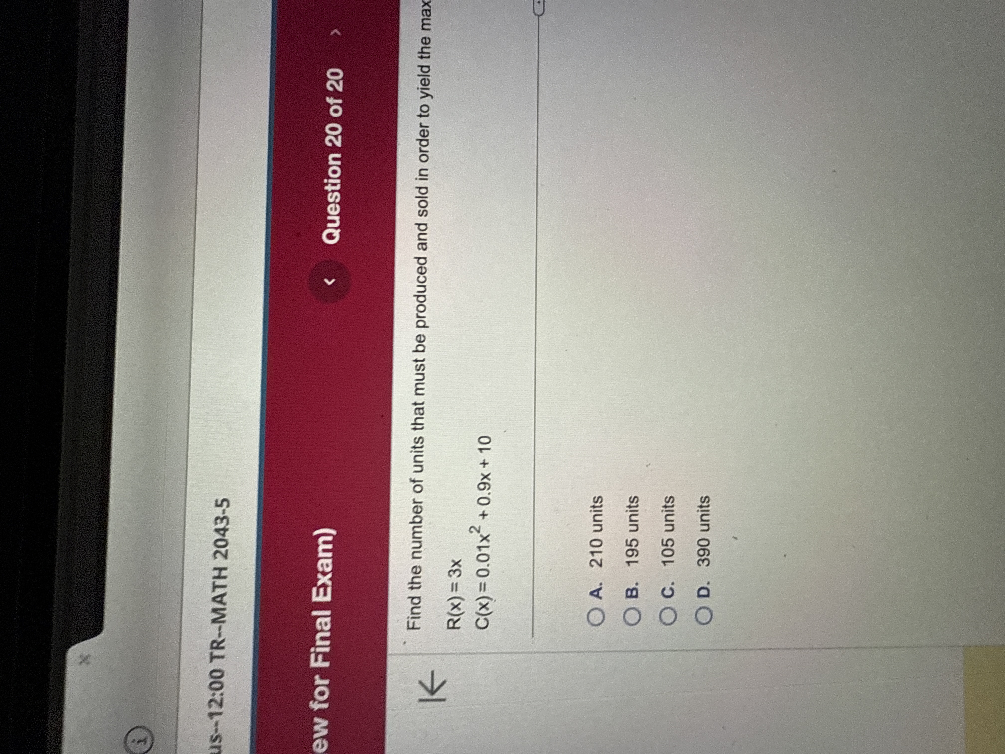 M us--12:00 TR--MATH 2043-5 ew for Final Exam)