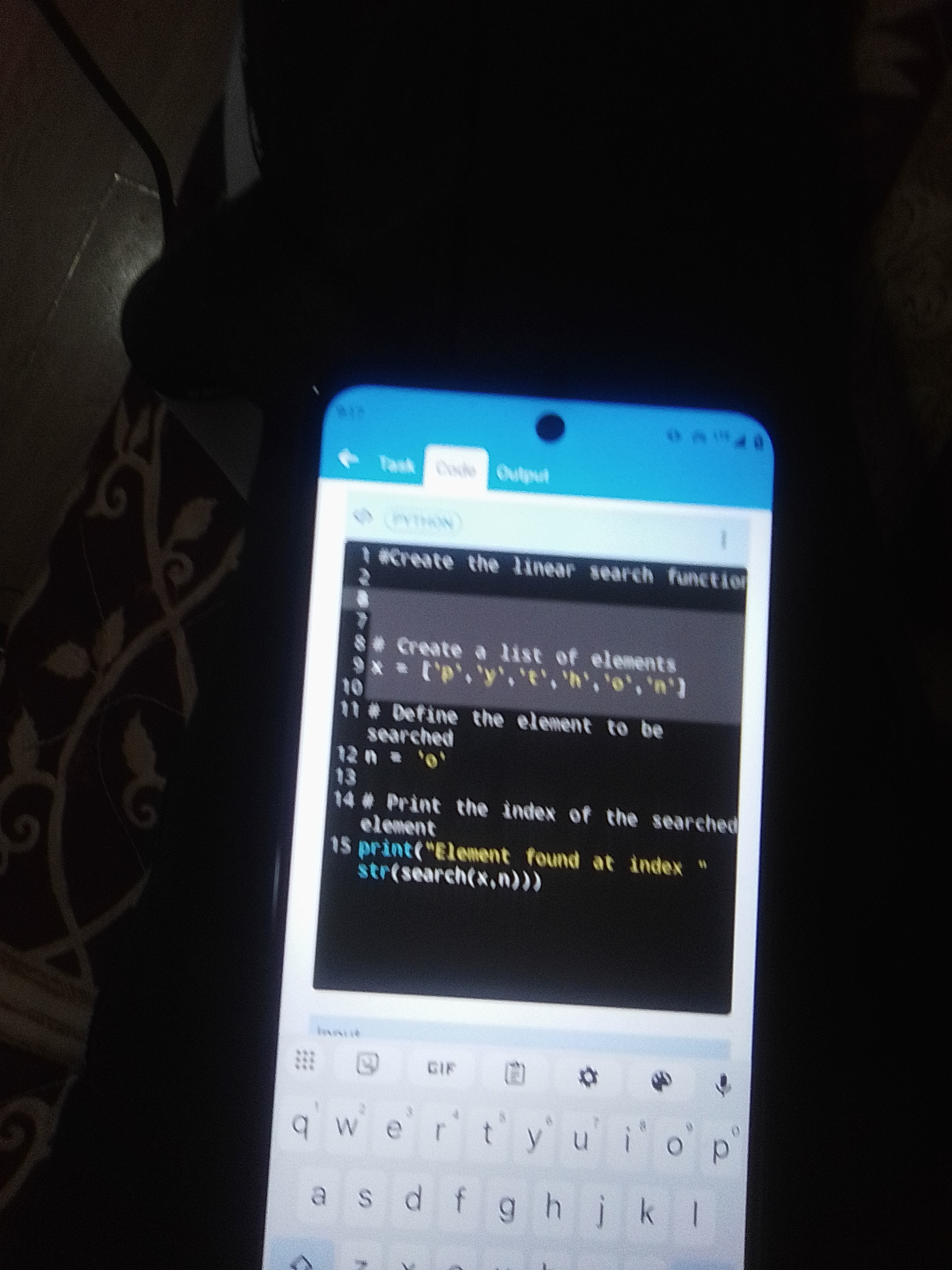 Task Code Output Complete the code given in the