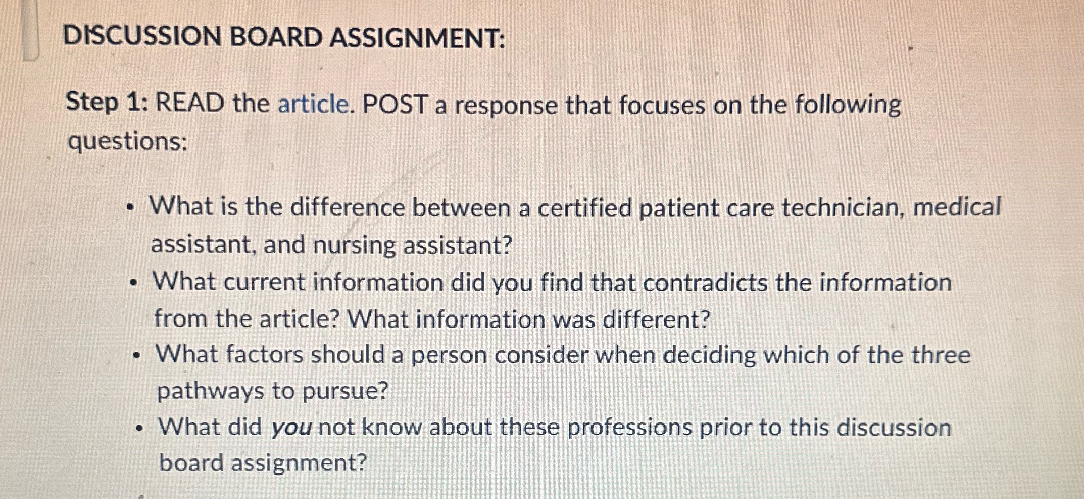 DISCUSSION BOARD ASSIGNMENT: Step 1: READ the