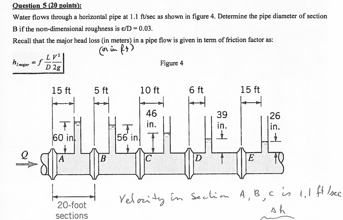 Question 5 (20 points): Water flows through a