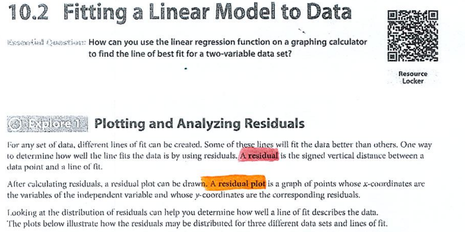 10.2 Fitting a Linear Model To Data. Answer All
