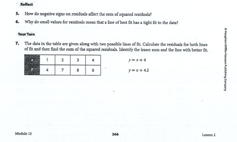 10.2 Fitting a Linear Model To Data. Answer All