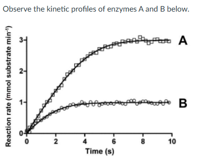Observe the kinetic profiles of enzymes A and B
