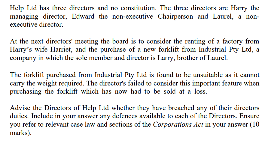 Help Ltd has three directors and no constitution.