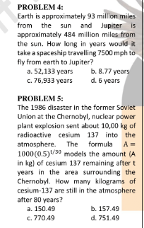 get solutions PROBLEM 4: Earth is approximately