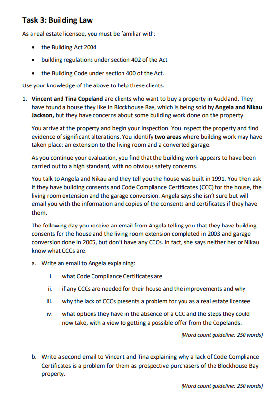 Task 3: Building Law As areal estate licensee,