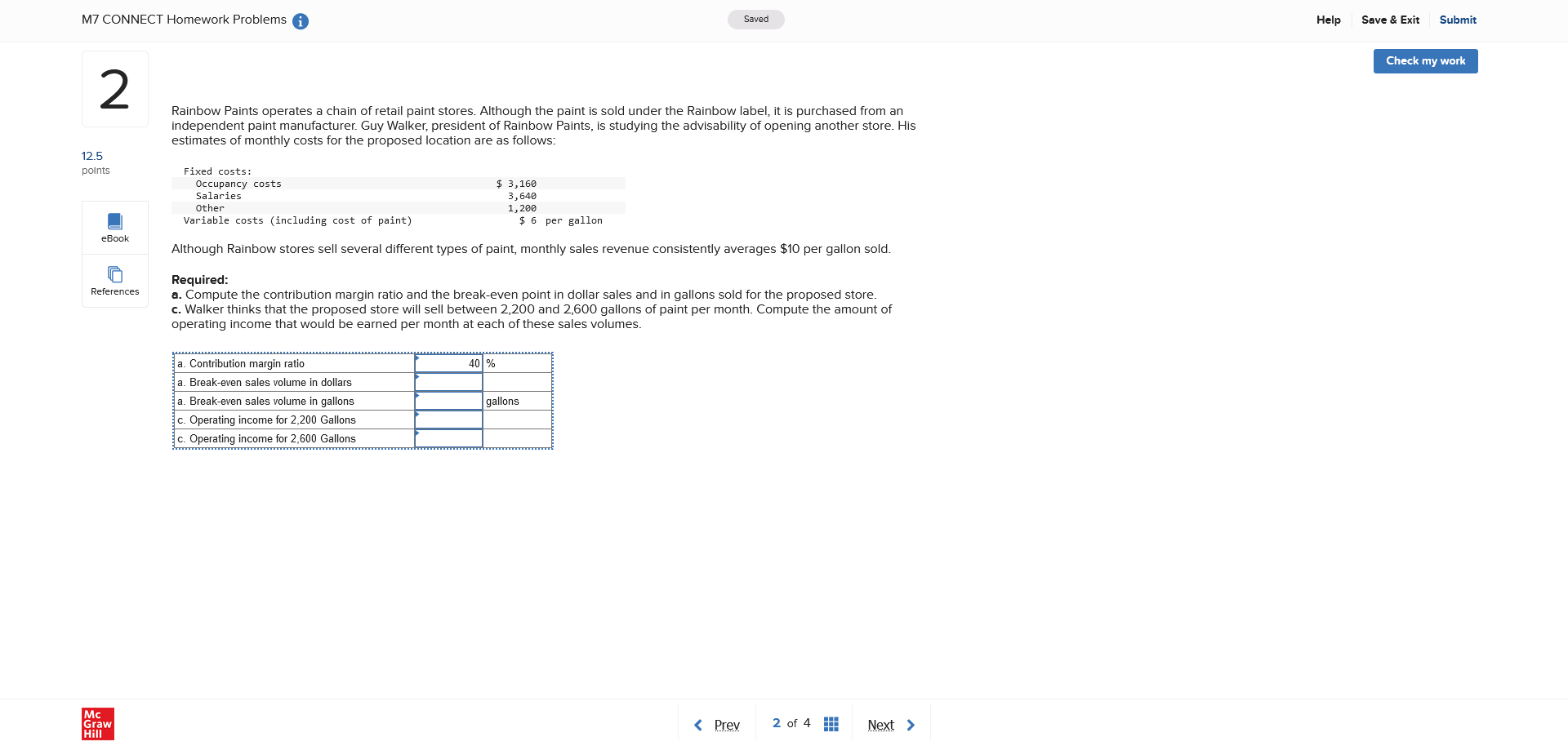 answer M7 CONNECT Homework Problems o Saved 2 125