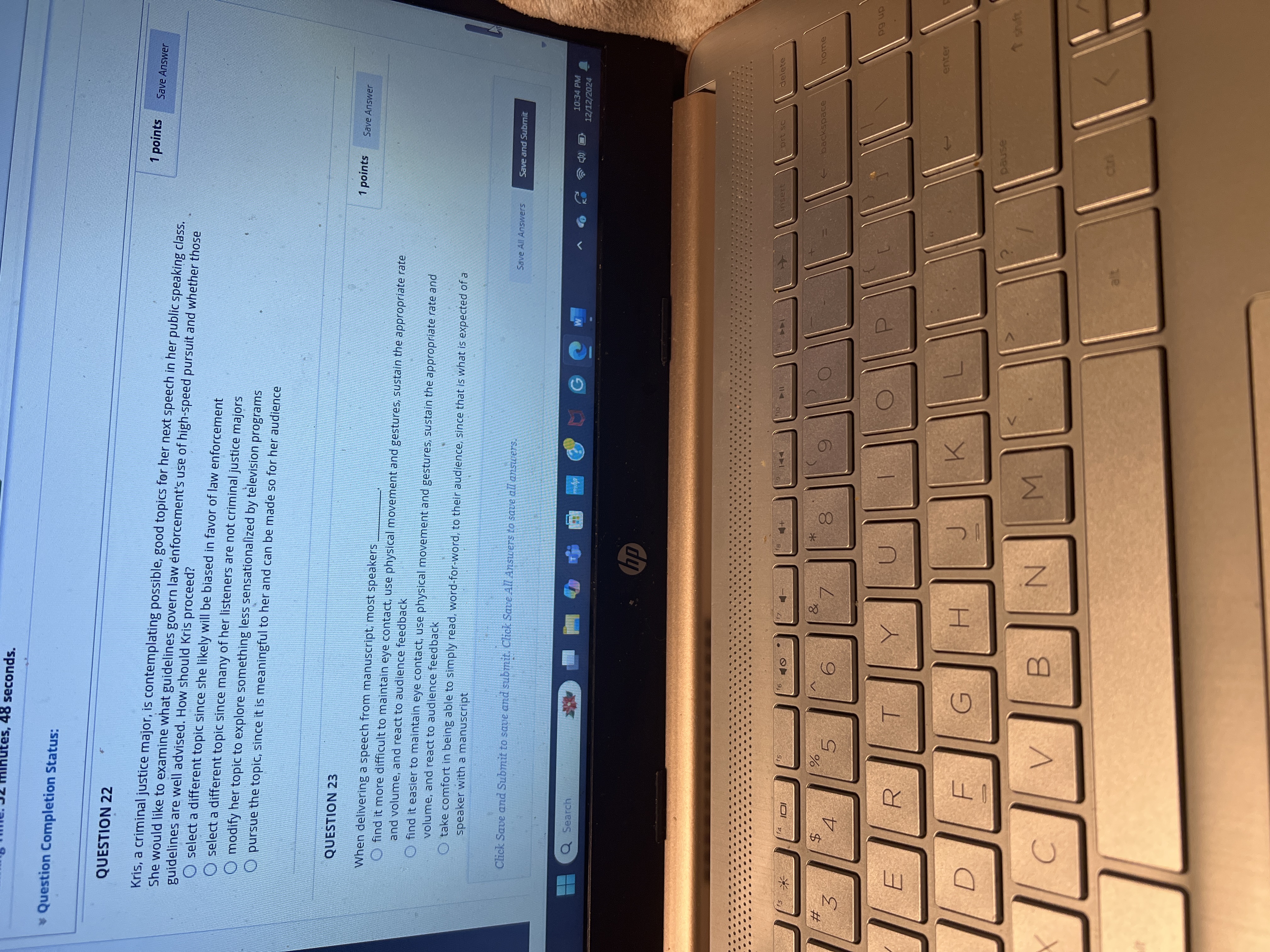 , 48 seconds. * Question Completion Status: