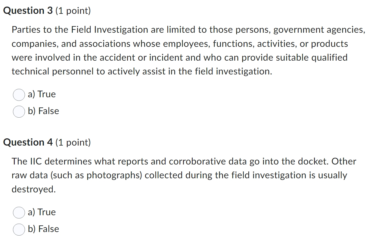 Question 3 (1 point) Parties to the Field