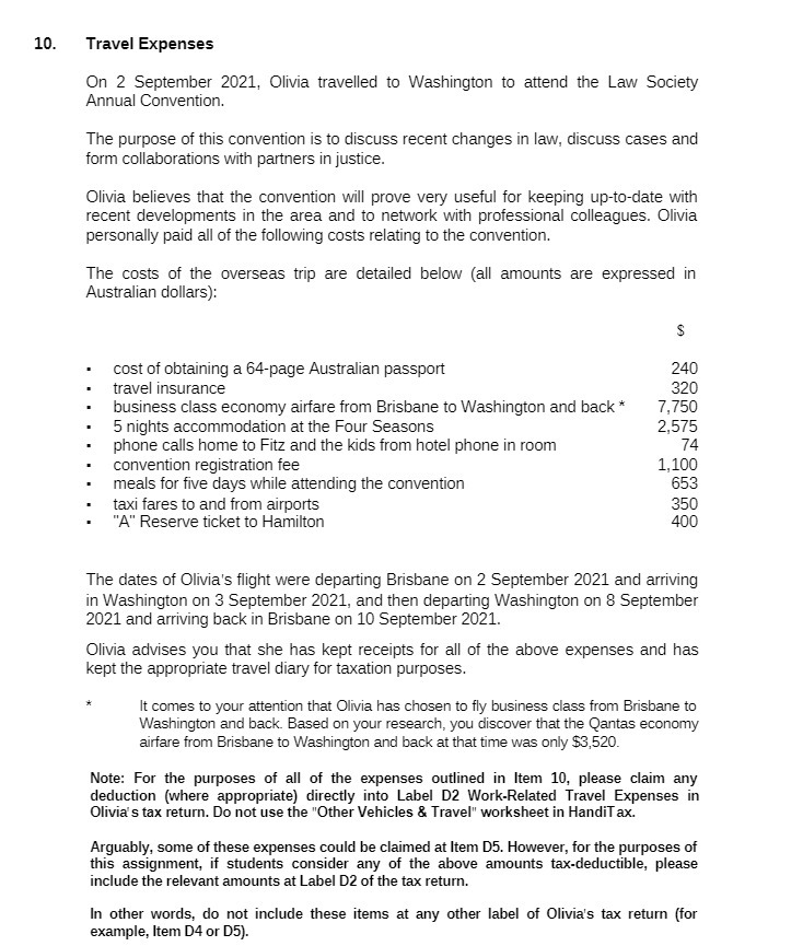 1D. Travel Expenses On 2 September 2021. Olivia