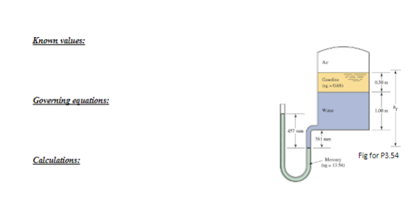 Known values: 050 m Governing equations: Fig for