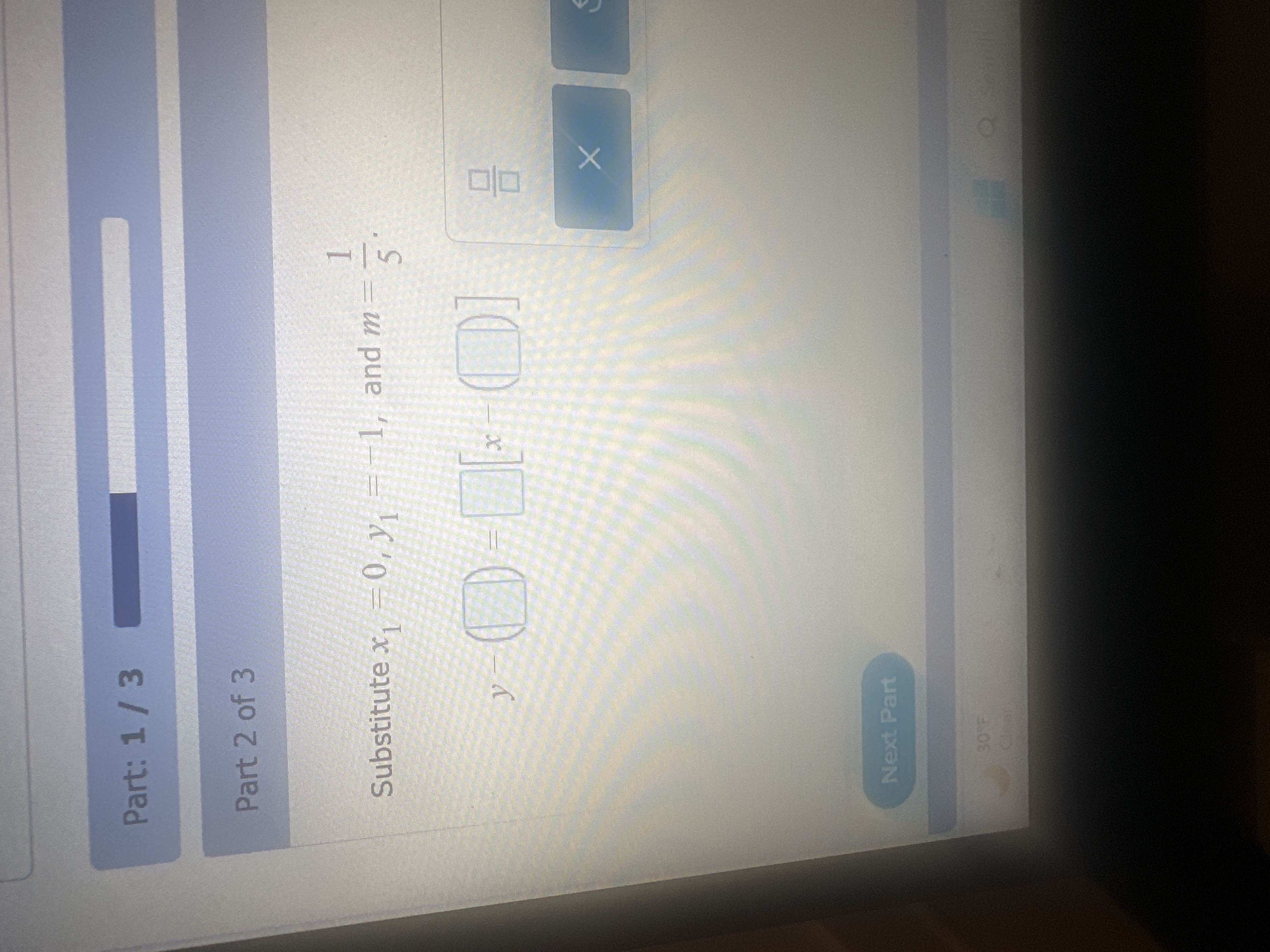 Part: 1 / 3 Part 2 of 3 Substitute x - 0, y 1,