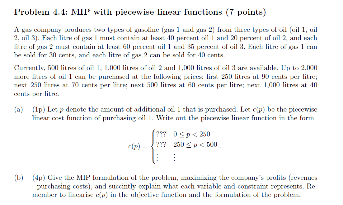 Problem 4.4: MIP with piecewise linear functions