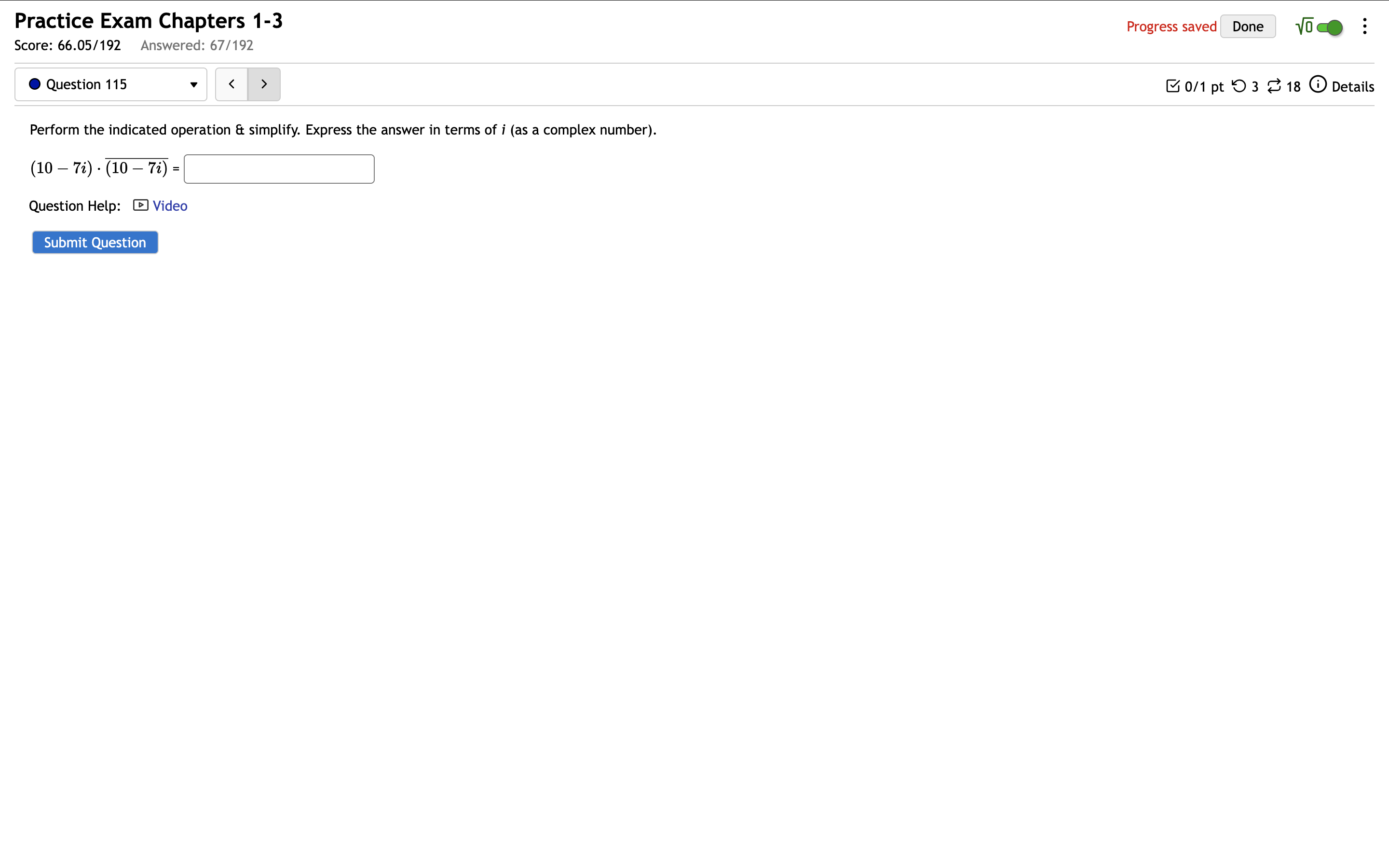 solve Practice Exam Chapters 1-3 Progress saved