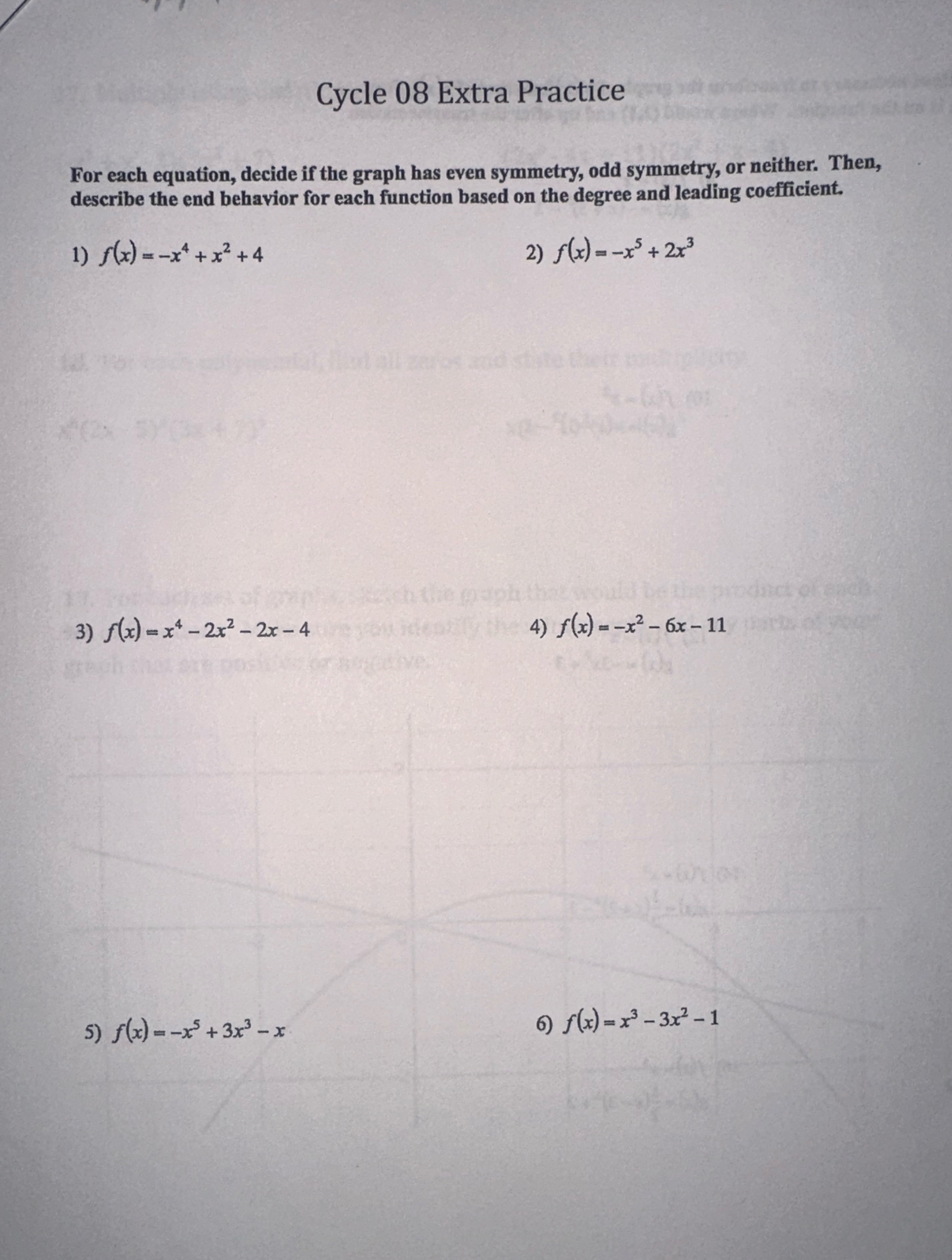Cycle 08 Extra Practice For each equation, decide