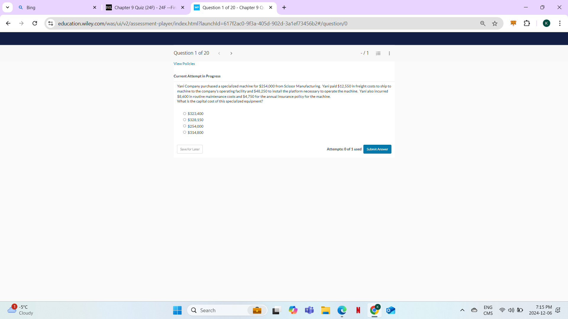 ANSWER Q Bing X D2L Chapter 9 Quiz (24F) - 24F