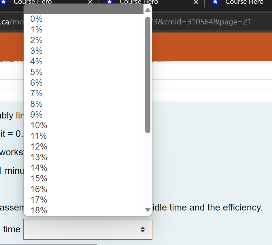 A balanced assembly line has the following