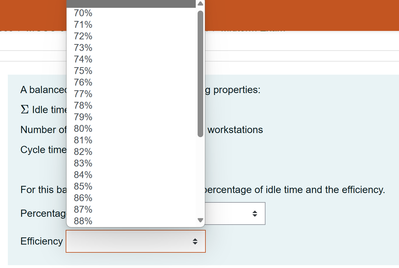 A balanced assembly line has the following