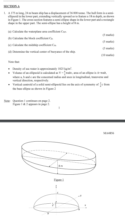 SECTION A 1. A 175 m long. 24 m beam ship has a