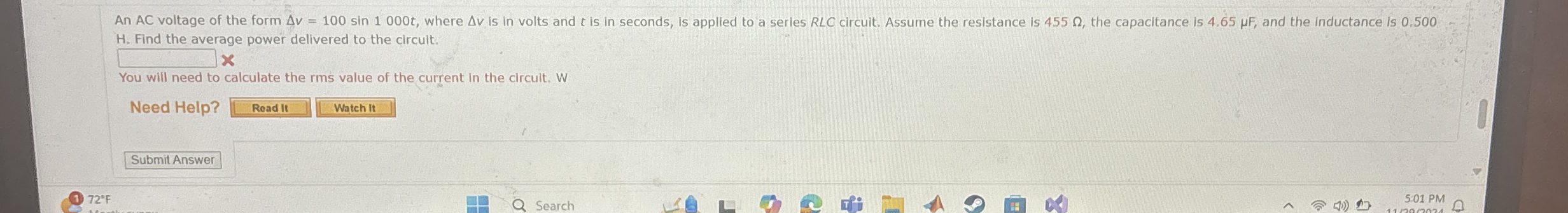 H . Find the average power delivered to the