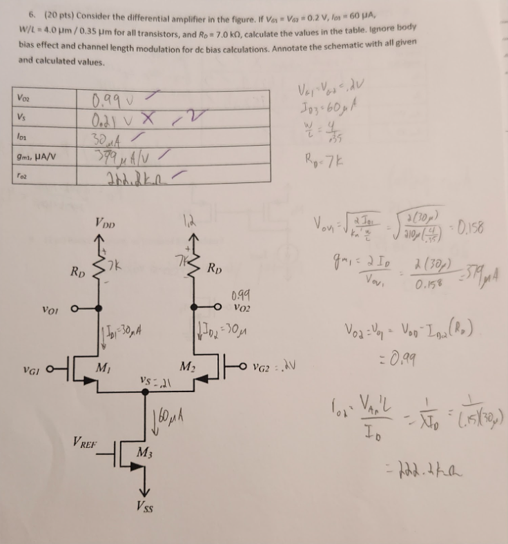 ( 2 0 pts ) Consider the differential amplifier